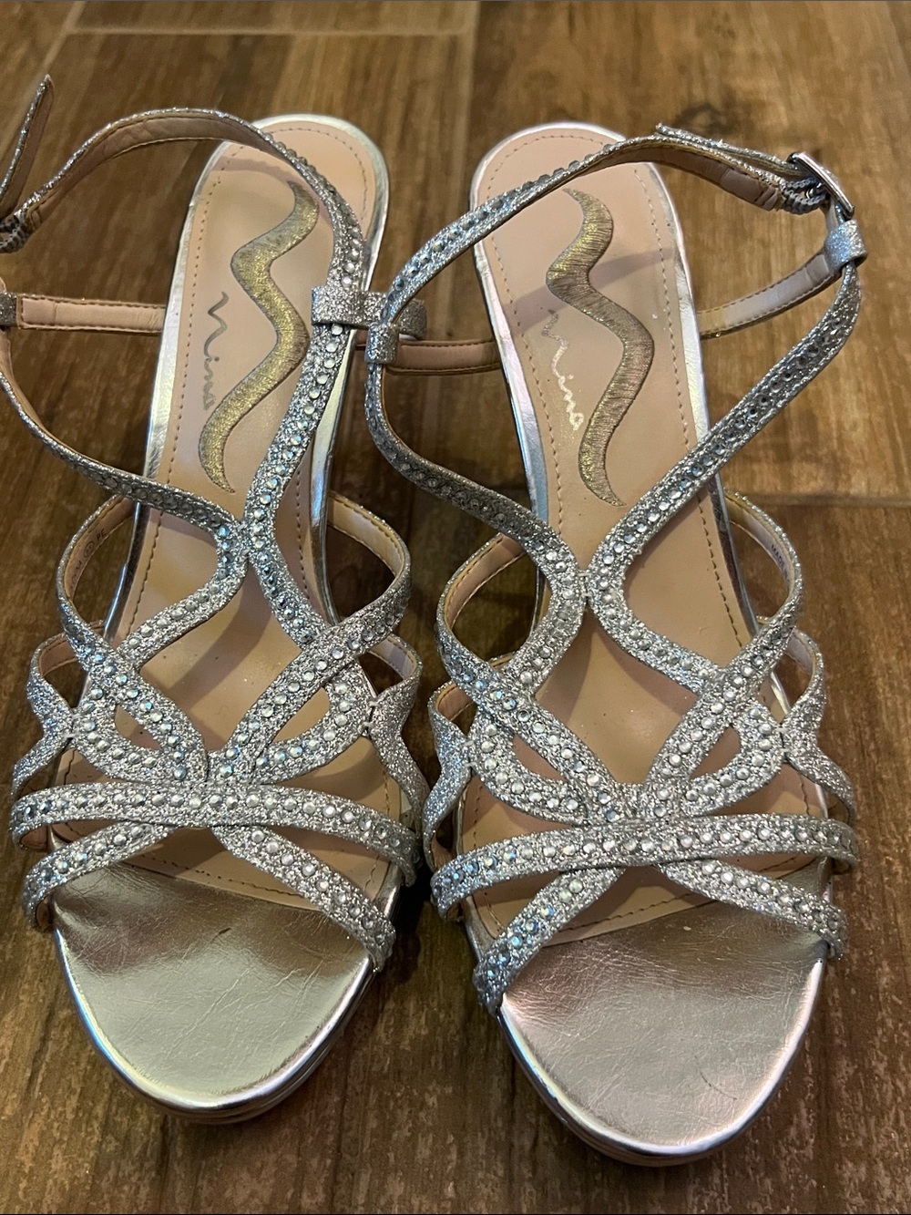 Nina bling silver heels formal 7 37 prom cruise wedding z10